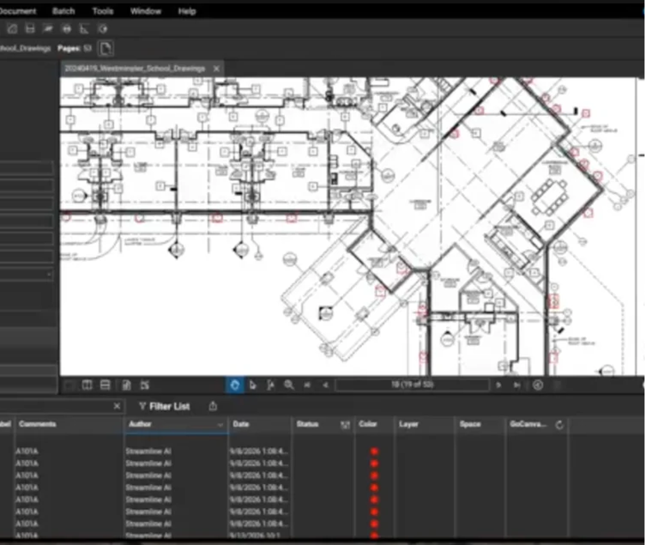Marked-up plan open in Bluebeam
